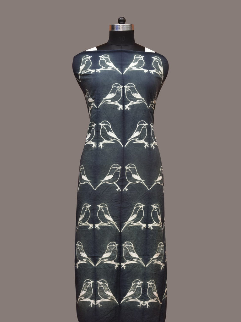 Teal Shibori Cotton Handloom Fabric with Birds Design f0243
