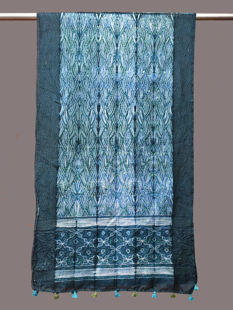 Teal Shibori Silk Handloom Stole with Grill Design ds3230