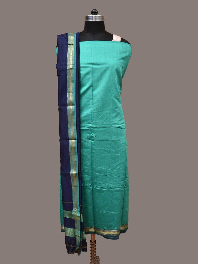 Turquoise and Navy Bamboo Cotton Fabric and Dupatta with Zari Border Design f0248