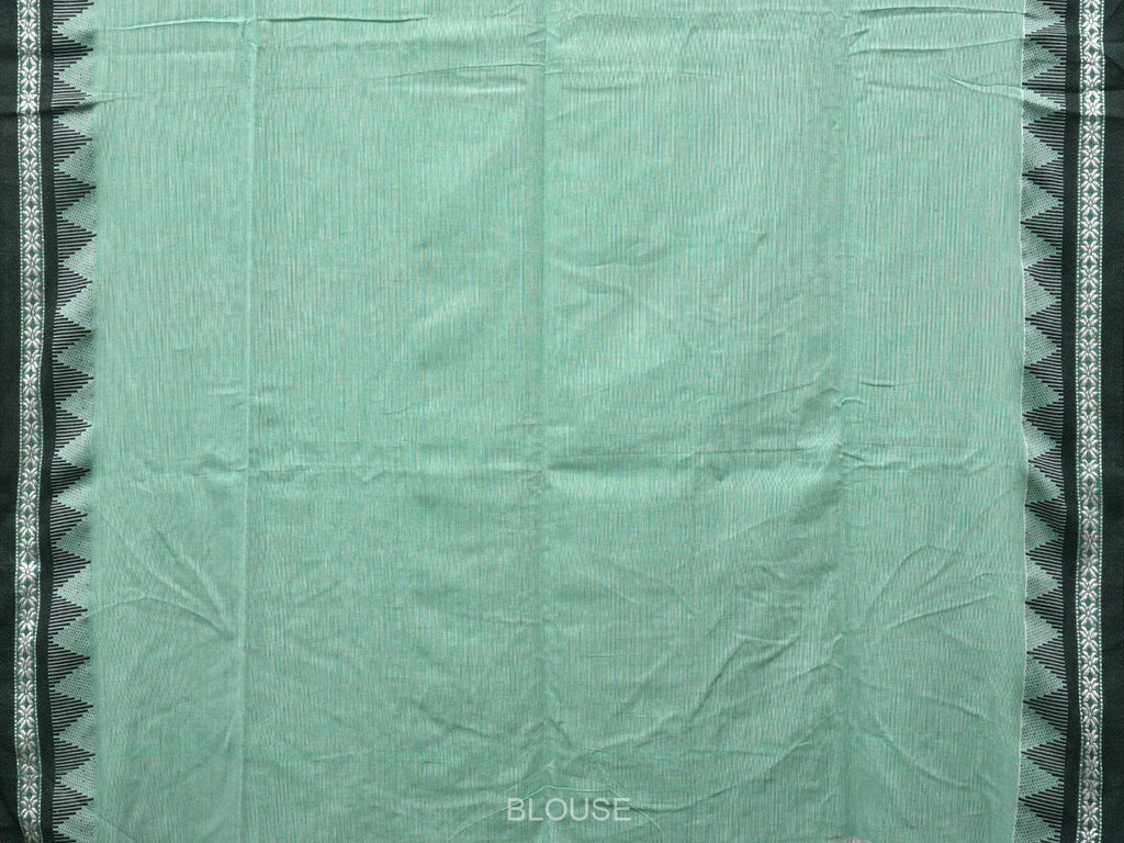 Turquoise Organic Cotton Saree with Temple Border Design o0438