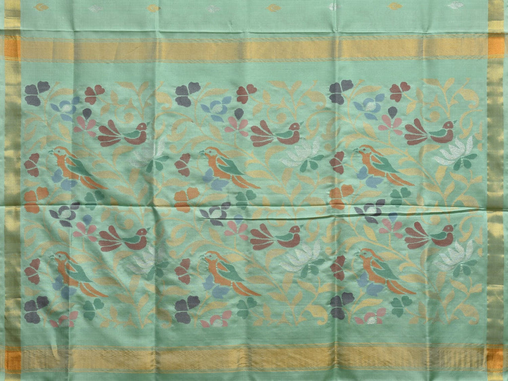 Turquoise Uppada Silk Handloom Saree with Birds and Floral Pallu Design u2212