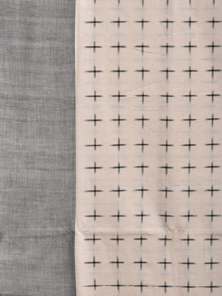 White and Light Grey Pochampally Ikat Cotton Handloom Saree with Plus Buta Design No Blouse i0838