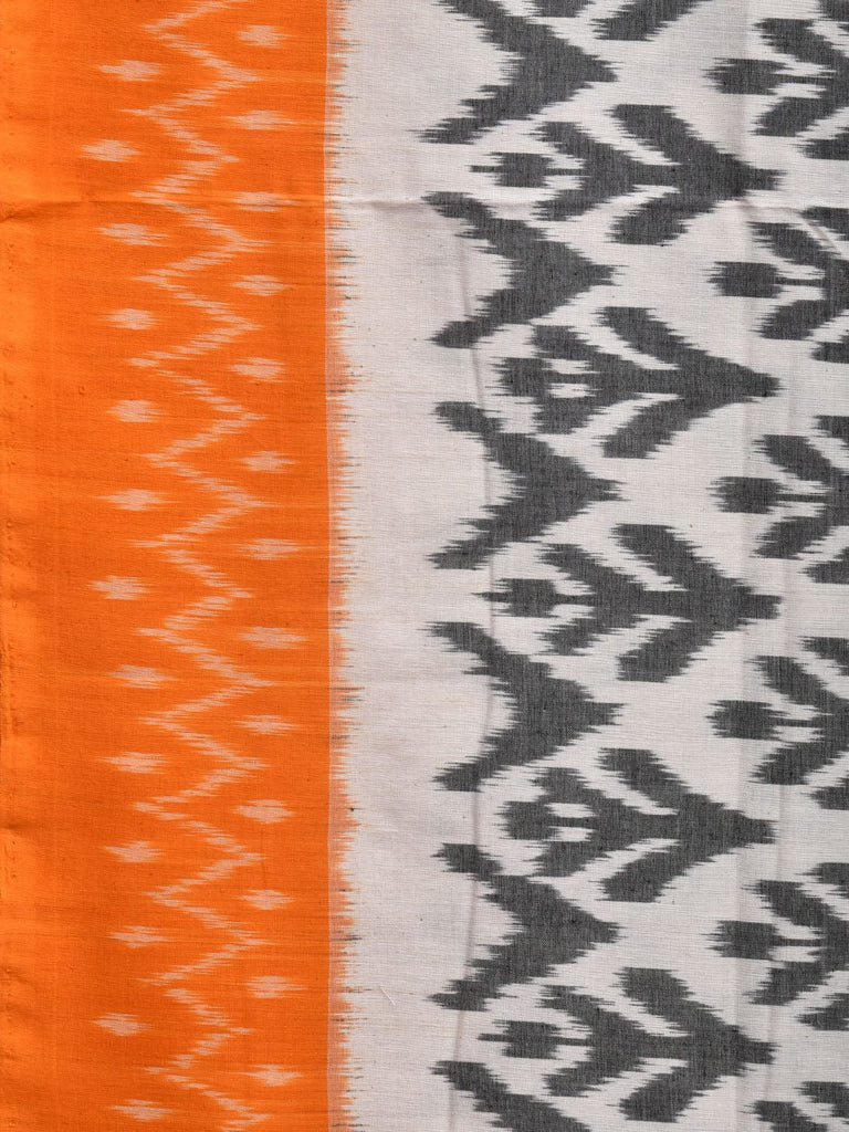 White and Orange Pochampally Ikat Cotton Handloom Saree with All Over Design No Blouse i0840