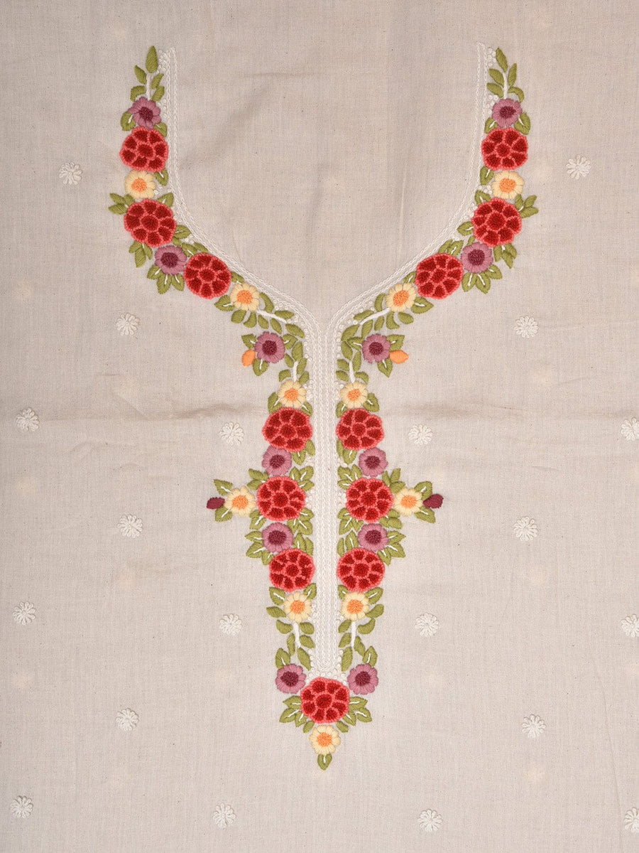White Cotton Stripe Printed Kurta With Thread Embroidery