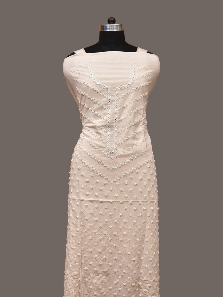 Women White Chinon Kurta Set With Dupatta Embroidery Work