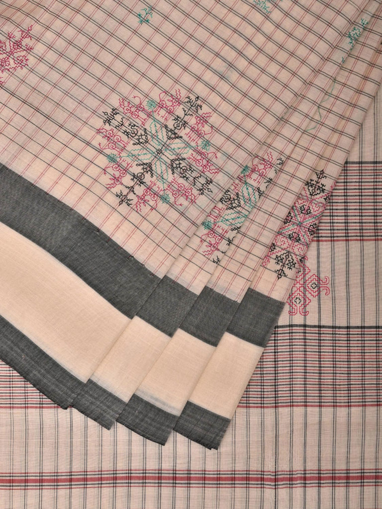 White Narayanpet Cotton Handloom Saree with Kasuti Work Design o0457