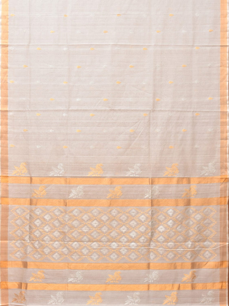 White Uppada Cotton Silk Handloom Saree with Hamsa Pallu Design u2021
