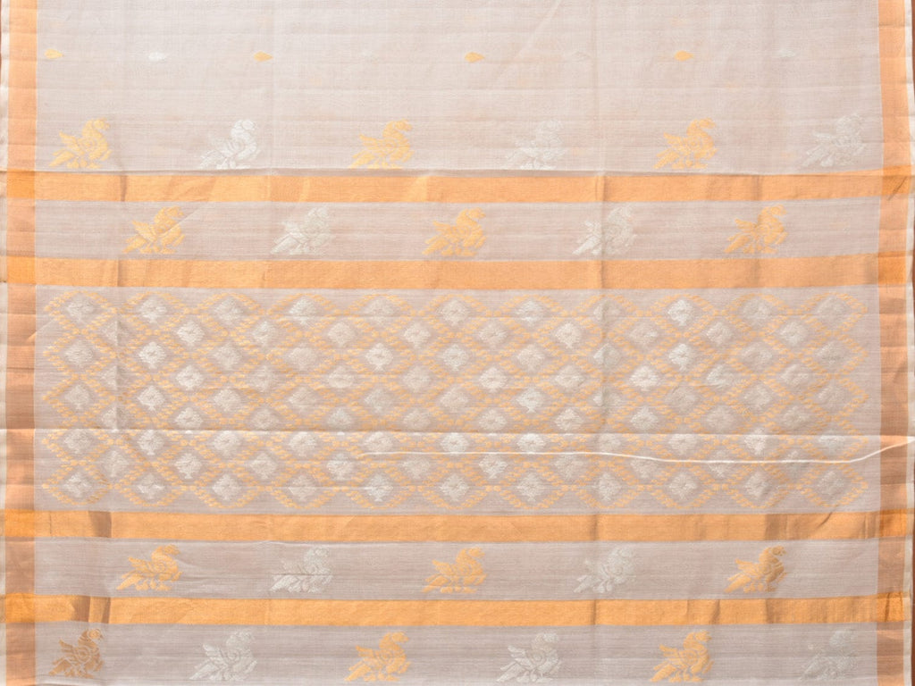 White Uppada Cotton Silk Handloom Saree with Hamsa Pallu Design u2021