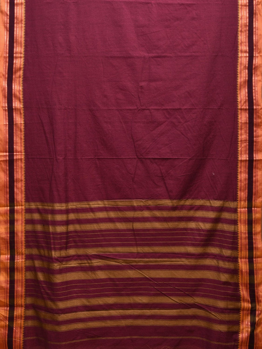 Wine and Mustard Bamboo Cotton Plain Saree with Strips Pallu Design No –  Uppada