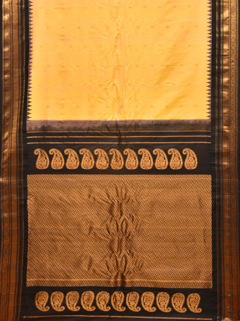 Yellow and Black Gadwal Silk Handloom Saree with Mango Pallu Design g0336