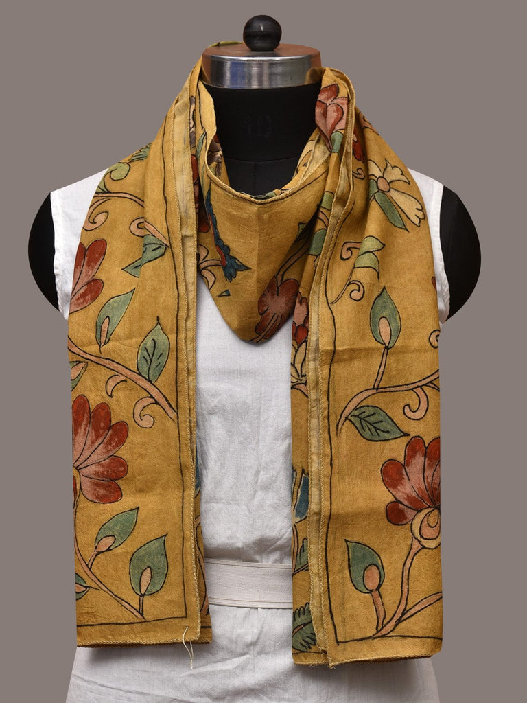 Yellow Kalamkari Hand Painted Sico Stole with Floral Design ds3553