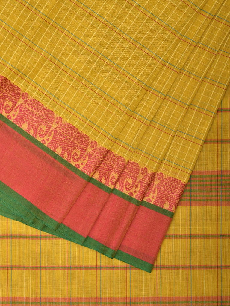 Yellow Narayanpet Cotton Handloom Saree with Elephant Border Design No Blouse np0855