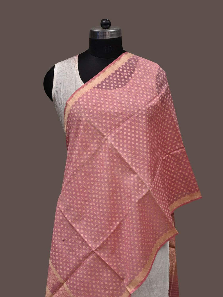 Baby Pink Banaras Cotton Silk Handloom Stole with Plus Buta Design ds1867