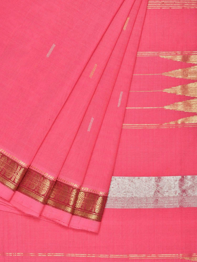 Baby Pink Khadi Cotton Handloom Saree with Doby Border and Zari Strips Pallu Design kh0426