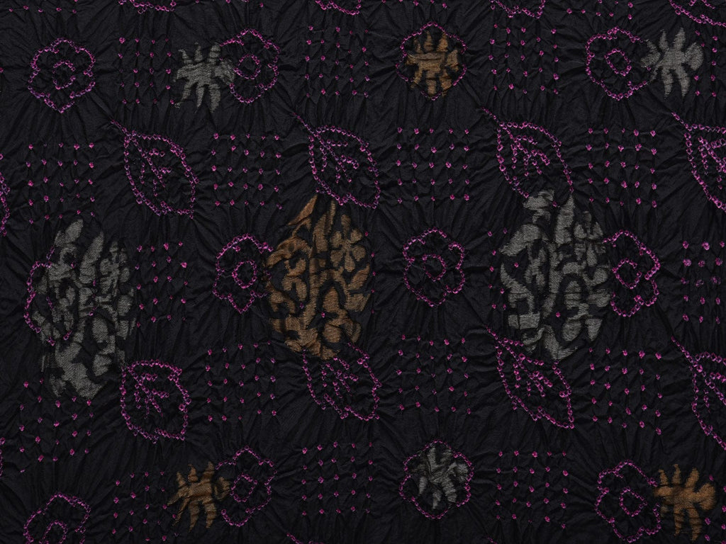 Black Bandhani Uppada Silk Handloom Saree with Nilambari Buta Design No Blouse bn0368