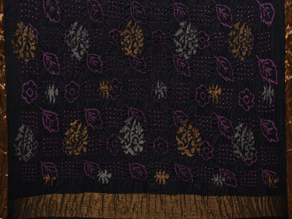 Black Bandhani Uppada Silk Handloom Saree with Nilambari Buta Design No Blouse bn0368