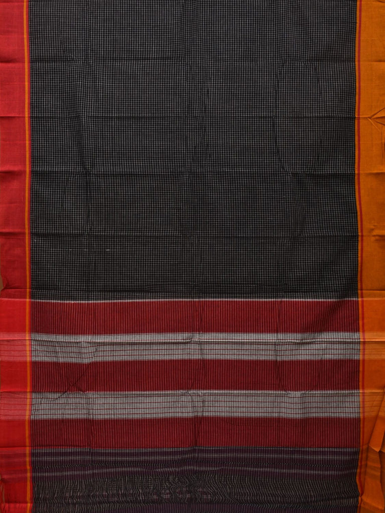 Black ilkal Cotton Handloom Saree with Checks and Ganga-Jamuna Border Design No Blouse o0332