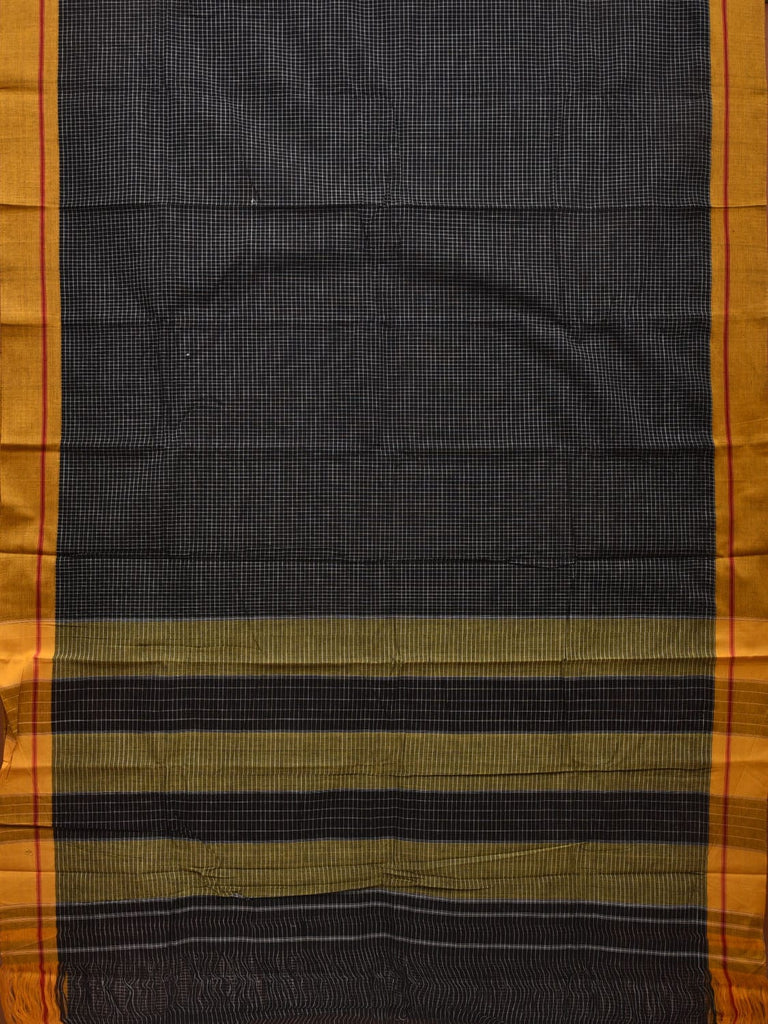 Black ilkal Cotton Handloom Saree with Checks Design No Blouse o0328