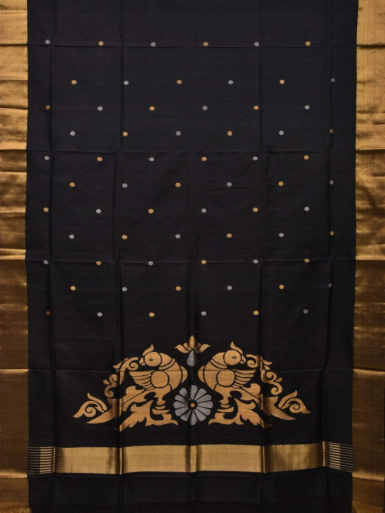 Black Uppada Silk Handloom Saree with Birds Pallu Design u1695