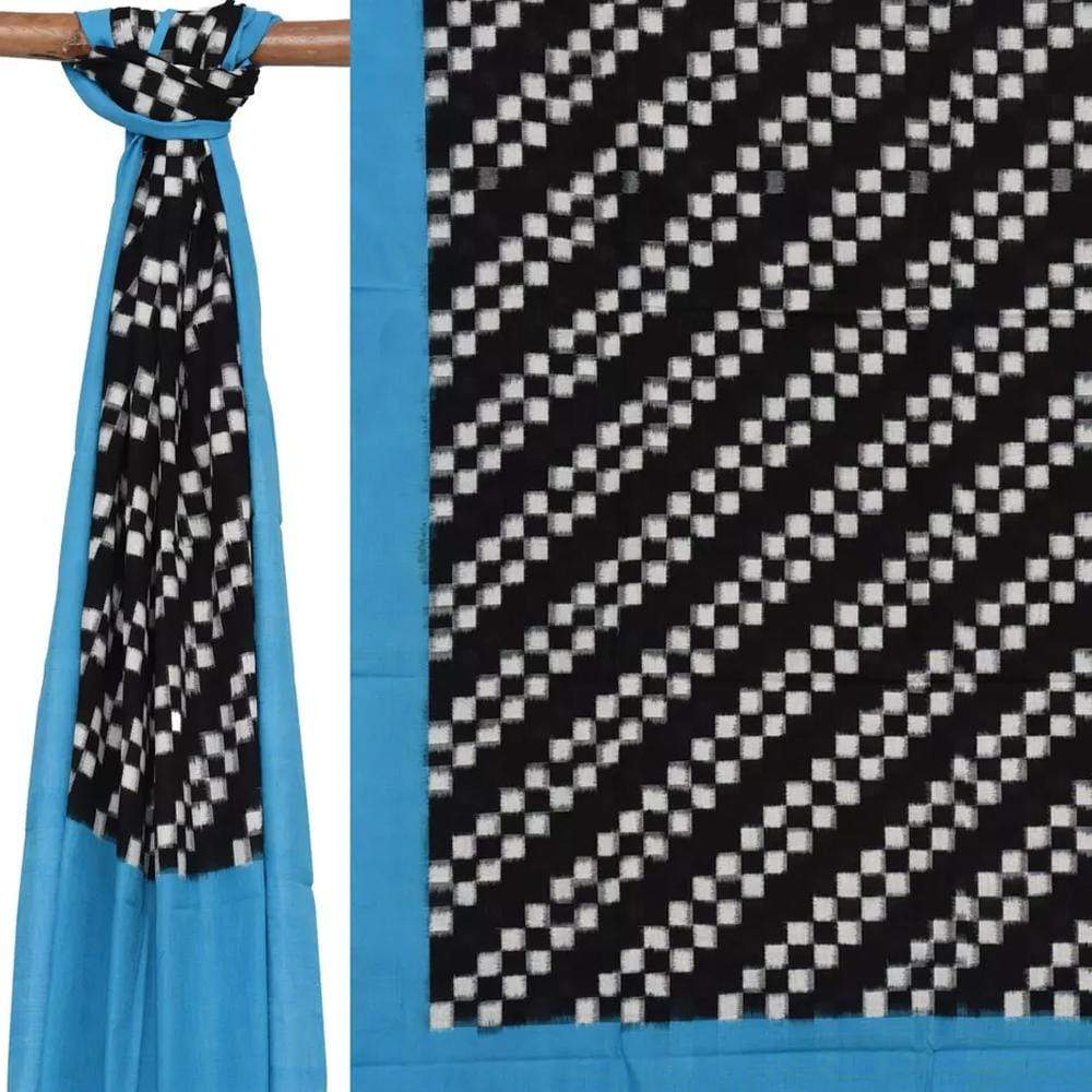 Blue and Black Pochampally Ikat Cotton Handloom Dupatta with Diagonal Design ds1409