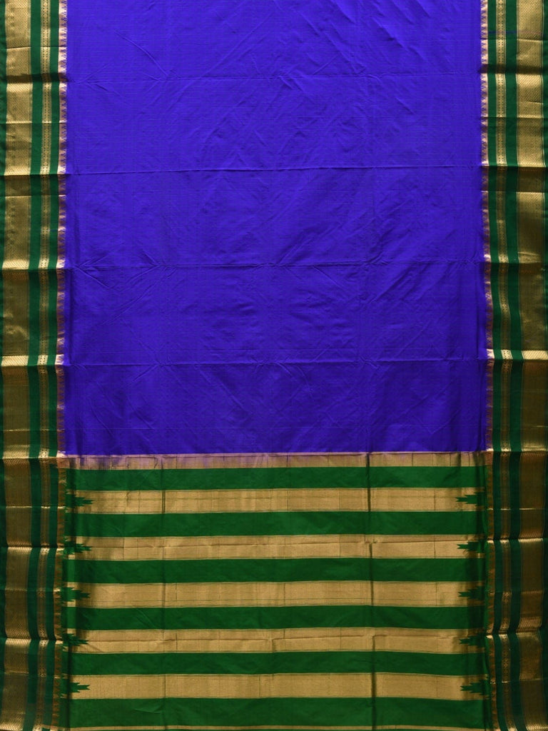 Blue and Green Gadwal Silk Handloom Saree with Checks Design g0286