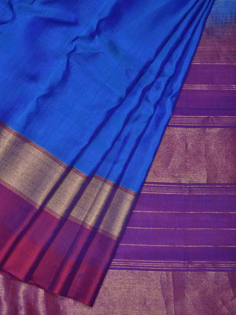 Blue Gadwal Silk Handloom Saree with Strips Border Design g0215
