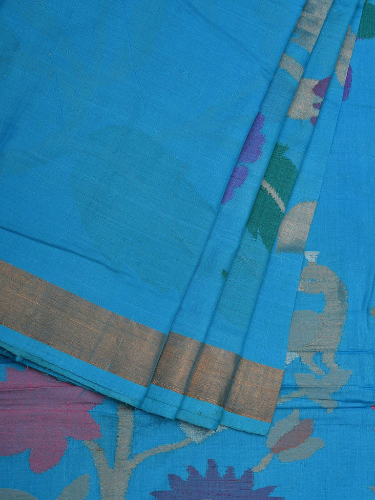 Blue Khadi Cotton Handloom Saree with Pallu and Border Design kh0544