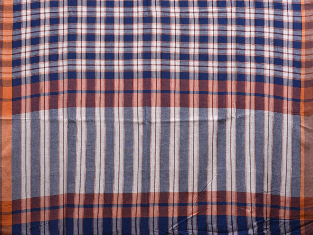 Blue Organic Cotton Handloom Saree with Checks Design o0306