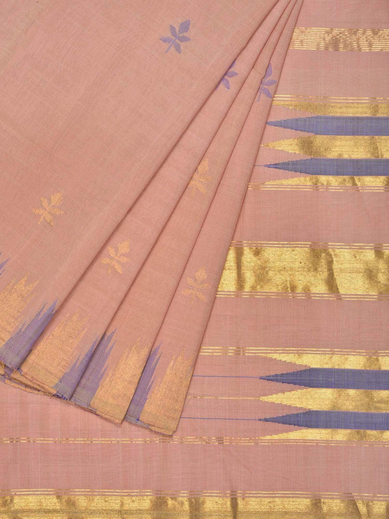 Cream Khadi Cotton Handloom Saree with Jamdani Buta and Temple Border Design kh0425