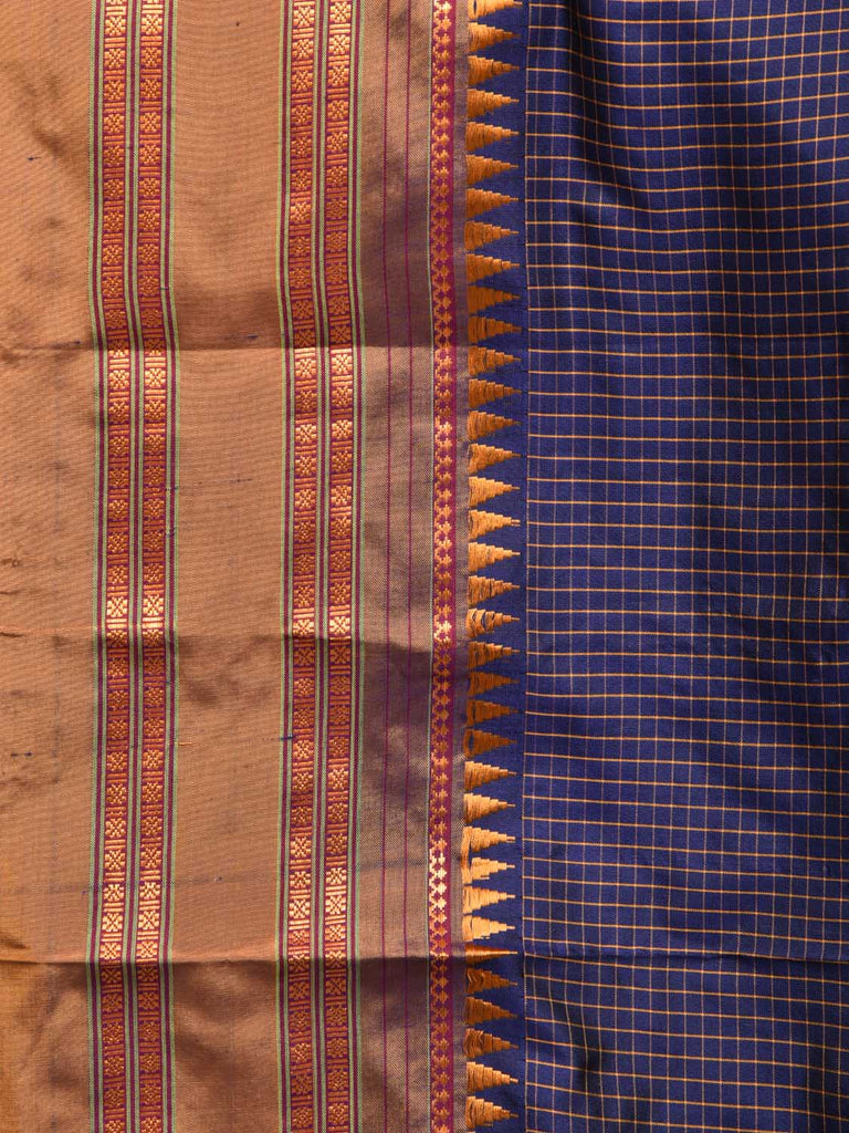 Dark Blue Narayanpet Silk Handloom Saree with Checks Design No Blouse np0316