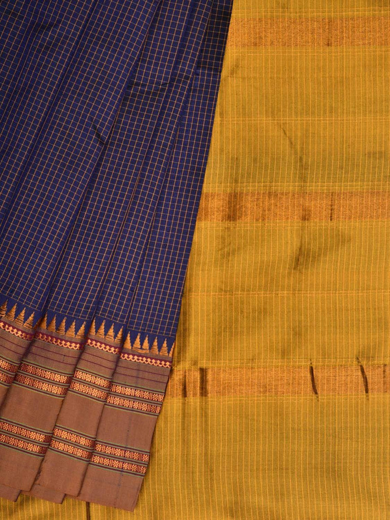 Dark Blue Narayanpet Silk Handloom Saree with Checks Design No Blouse np0316