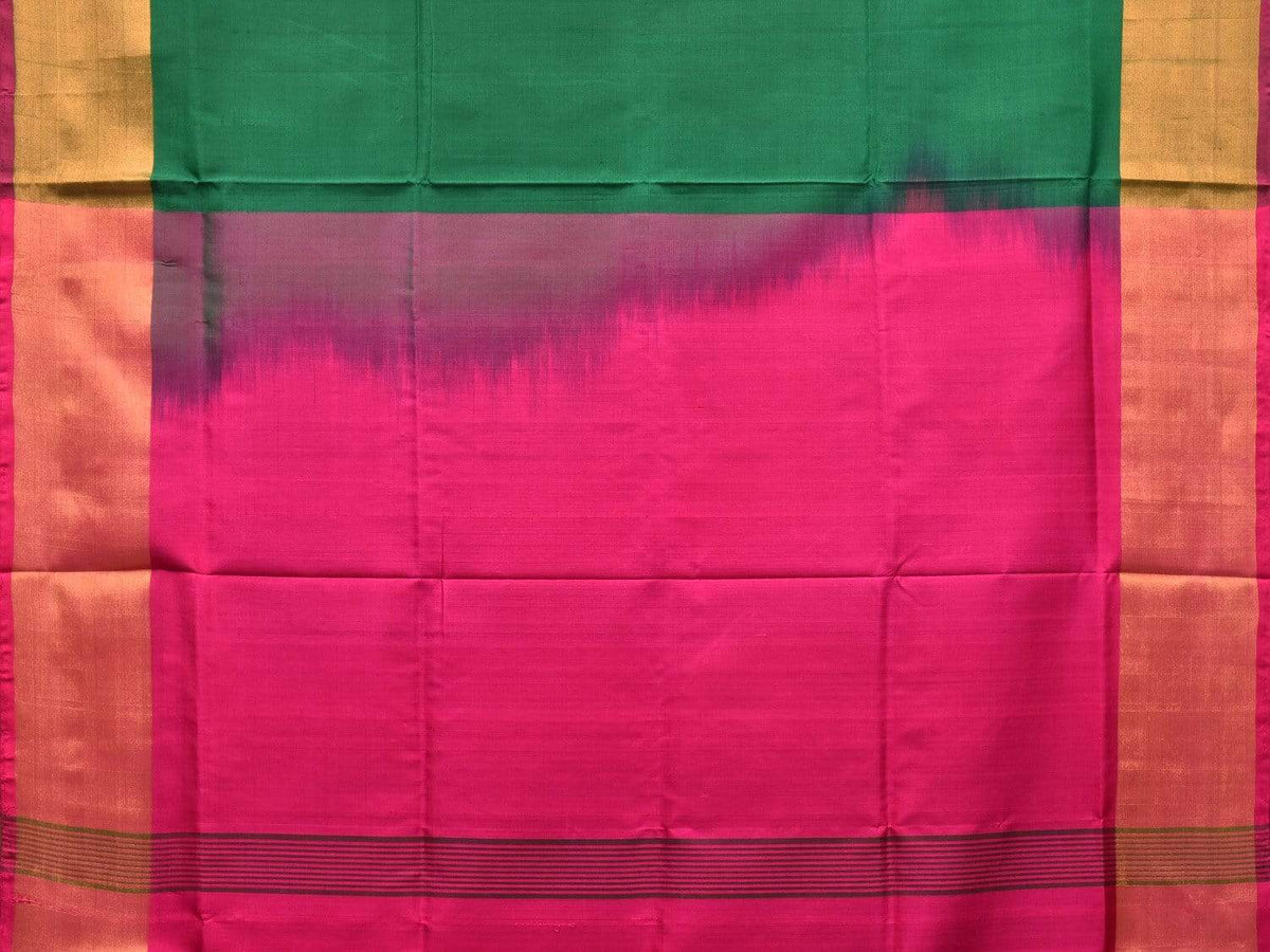 Dark Green and Pink Uppada Silk Handloom Plain Saree with Contrast Pal