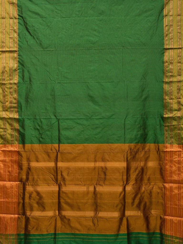 Green Narayanpet Silk Handloom Saree with Checks Design No Blouse np0387