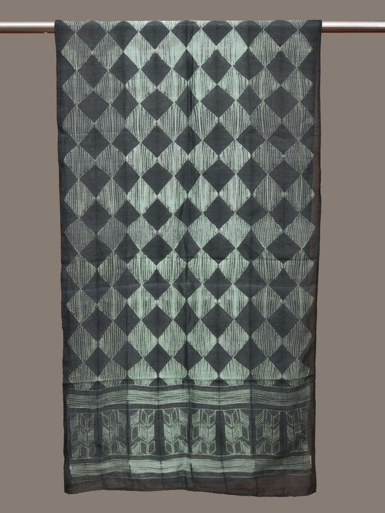 Grey Shibori Silk Handloom Stole with Checks Design ds3101