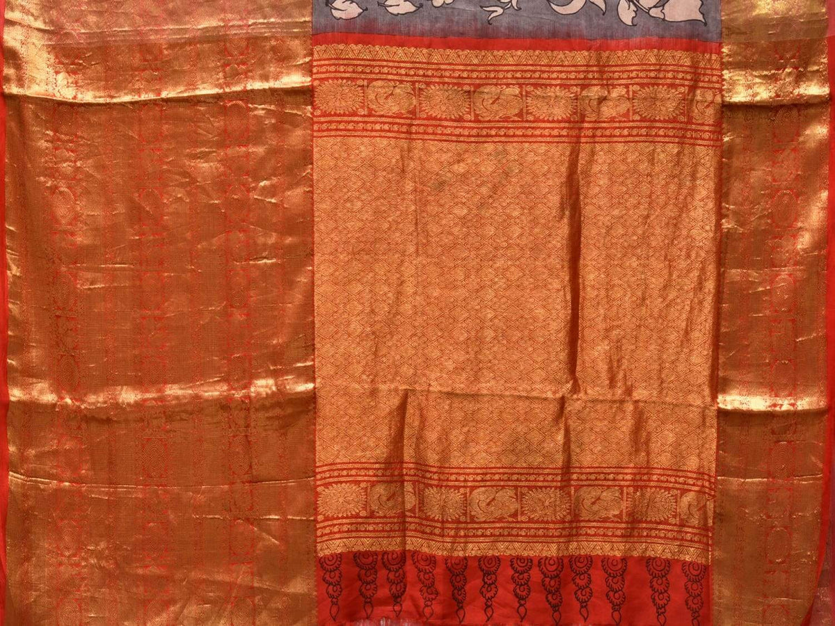 Kalamkari Silk Puff Midi - Grey main image 1