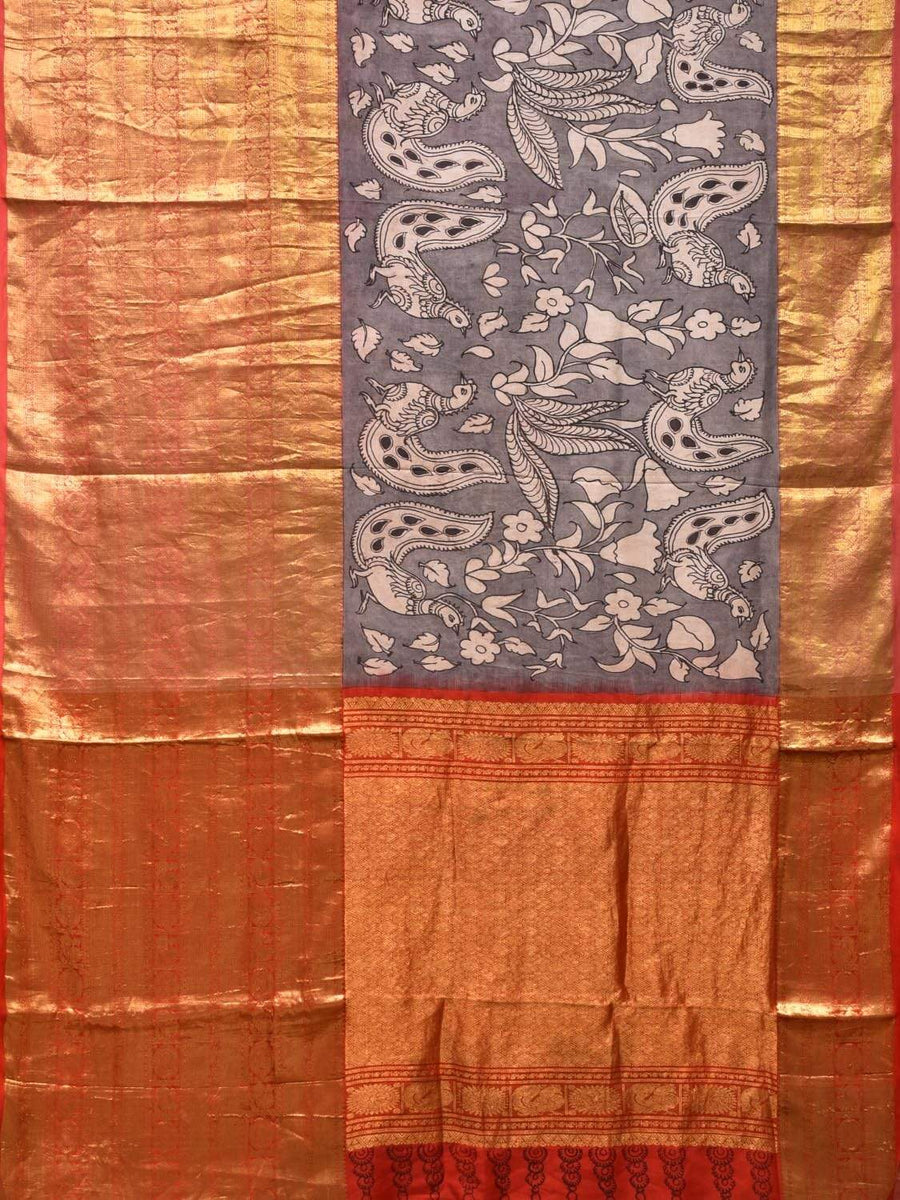 Kalamkari Silk Puff Midi - Grey