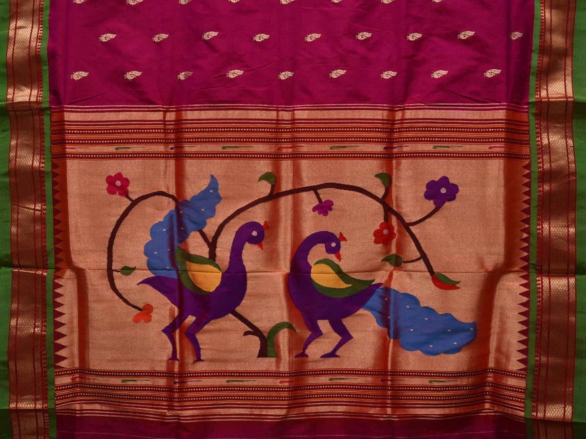 Magenta Paithani Silk Saree with Meenakari Rich Pallu & Temple Weaving Border