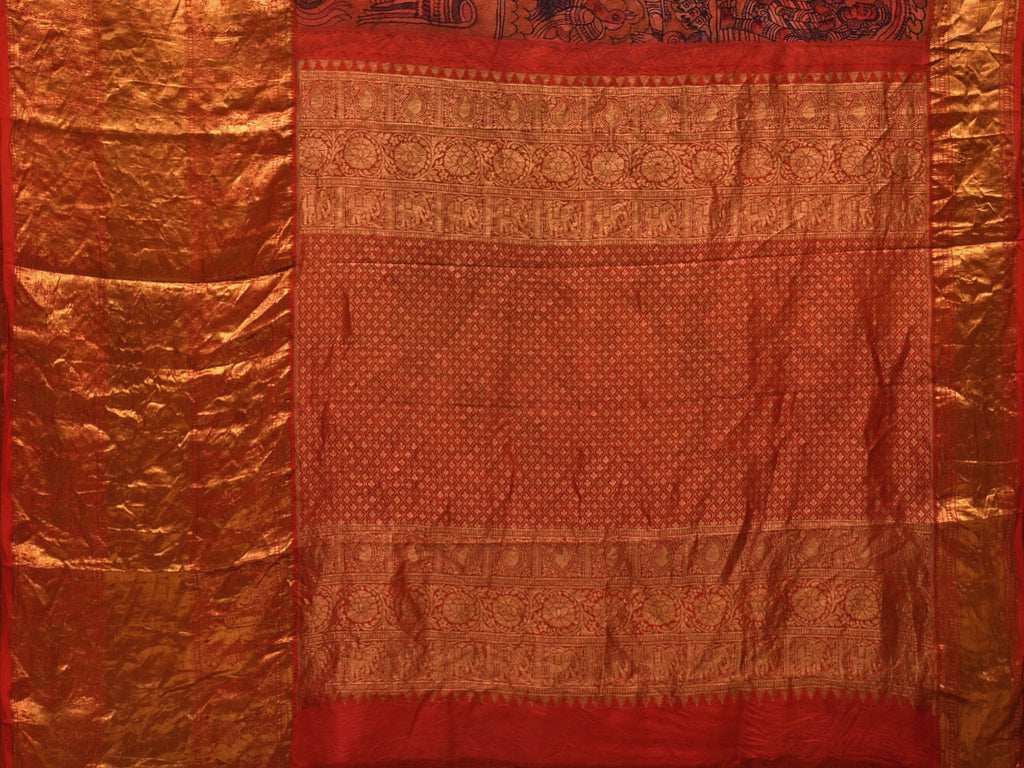 Multicolor Kalamkari Hand Painted Kanchipuram Silk Handloom Saree with Ramayana Design KL0679