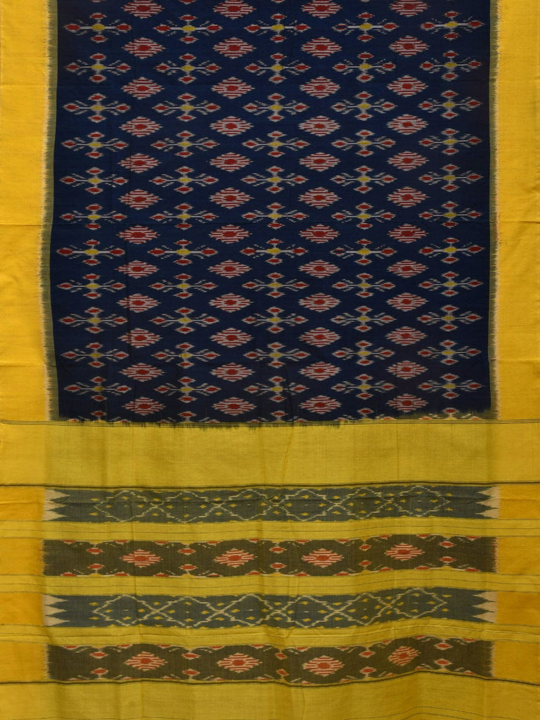 Navy and Yellow Pochampally Ikat Cotton Handloom Saree with All Over Design i0721