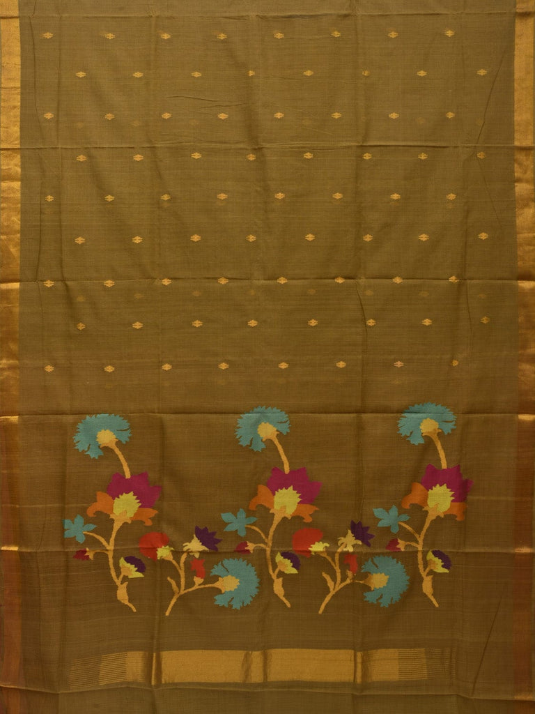 Olive Khadi Cotton Handloom Saree with Pallu Design kh0569