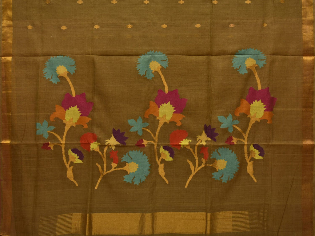 Olive Khadi Cotton Handloom Saree with Pallu Design kh0569