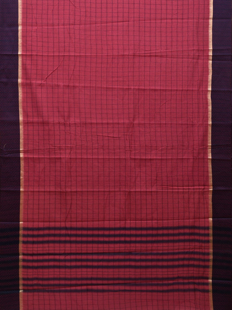 Pink and Blue Bamboo Cotton Saree with Checks Design bc0045