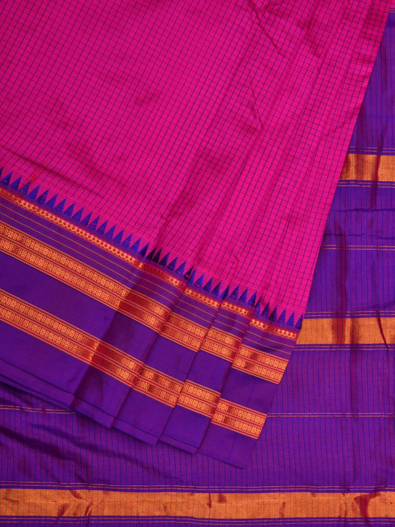 Pink and Purple Narayanpet Silk Handloom Plain Saree with Traditional Border Design No Blouse np0583