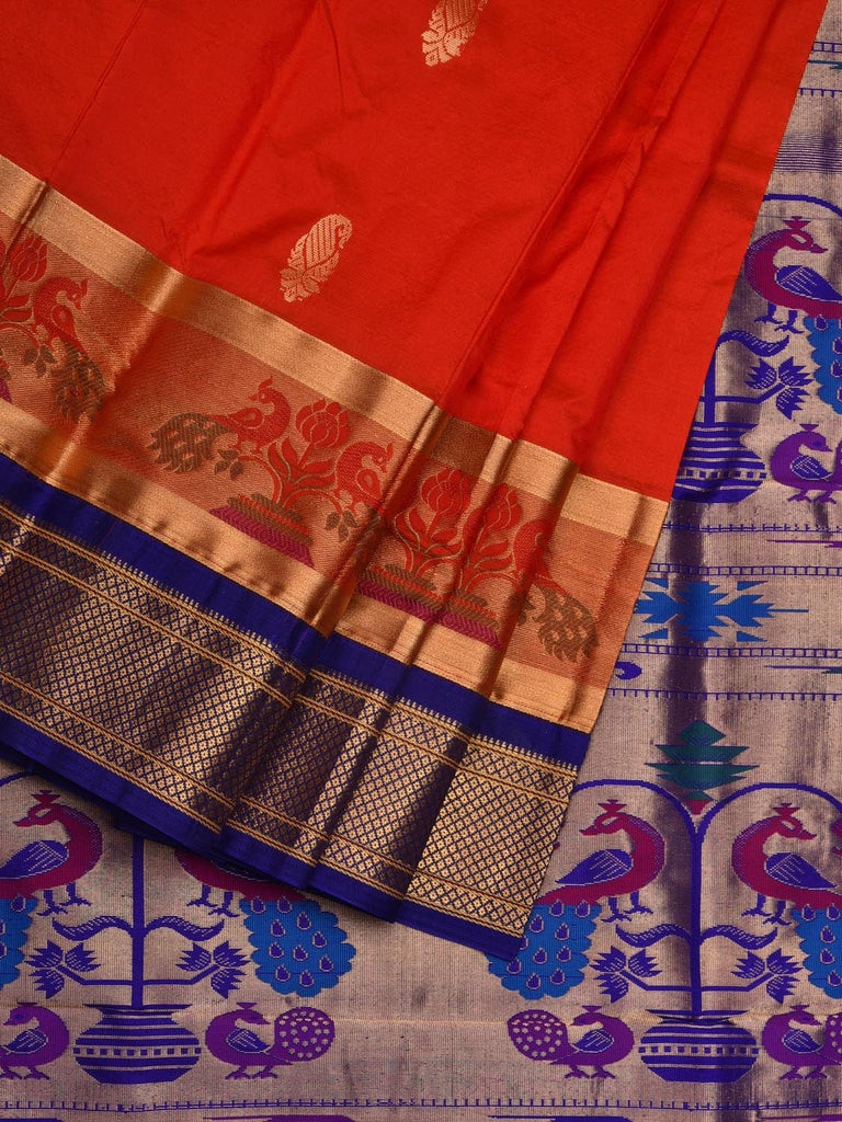 Red and Blue Paithani Silk Handloom Saree with Border and Body Buta Design p0426