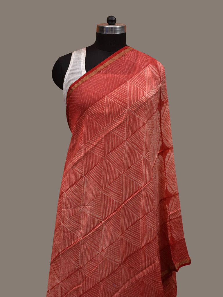 Red and Blue Shibori Cotton Silk Handloom Dupatta with Geometric and Zari Border Design ds2945