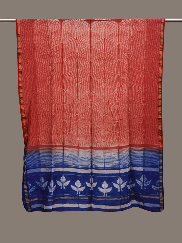 Red and Blue Shibori Cotton Silk Handloom Dupatta with Geometric and Zari Border Design ds2945