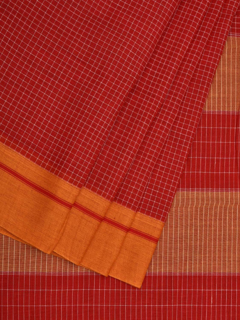 Red ilkal Cotton Handloom Saree with Checks Design No Blouse o0334