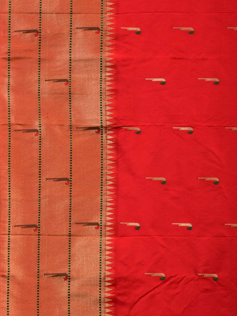 Red Paithani Silk Handloom Saree with Triple Muniya Border Saree p0367