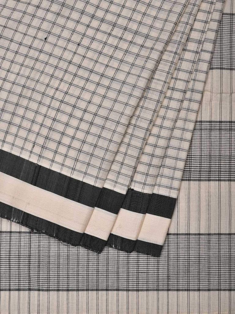 White Cotton Handloom Saree with Checks Design o0294