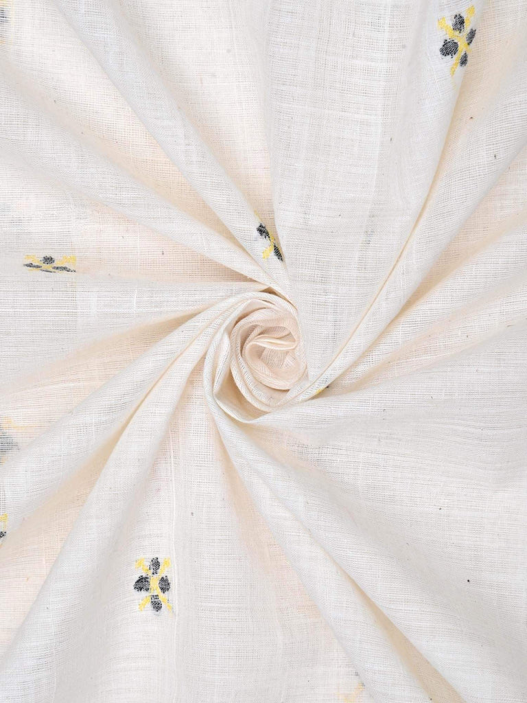 White Khadi Cotton Handloom Fabric With Jamdani Buta Without Border F0034